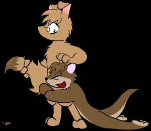 anthro canine cute duo hybrid immelmann immelmann_(character) lagomorph low_res mammal mustelid otter rabbit_wolf rokuke_shiba_(character) silly