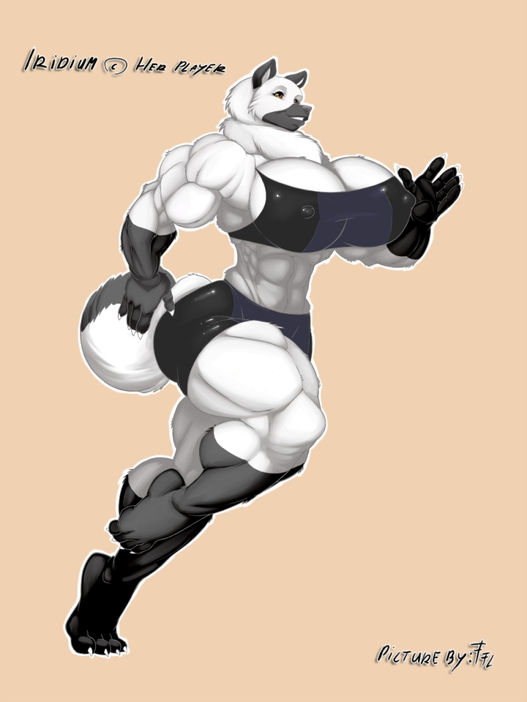 anthro biceps big_breasts breasts canine clothing fatfoxlover female fur iridium mammal muscles muscular_female running shorts solo tomboy white white_fur wolf