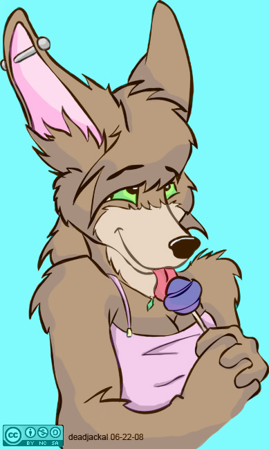 by-nc-sa canine cleavage colored cookiekangaroo deadjackal female jackal licking lollipop piercing solo tongue