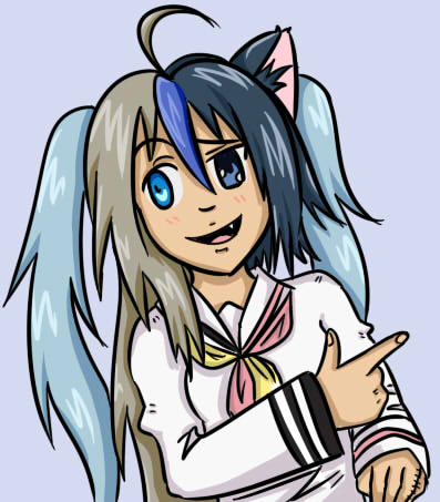 ! 4chan :3 ahoge american_psycho animal_ears black_hair blue_eyes blue_hair cat_ears clannad crossover dubs fang fusion hatsune_miku ikeda_kana izumi_konata kud_wafter little_busters! long_hair lowres lucky_star moetron multicolored_hair noumi_kudryavka open_mouth parody pointing sakagami_tomoyo saki school_uniform silver_hair simple_background twintails vocaloid what