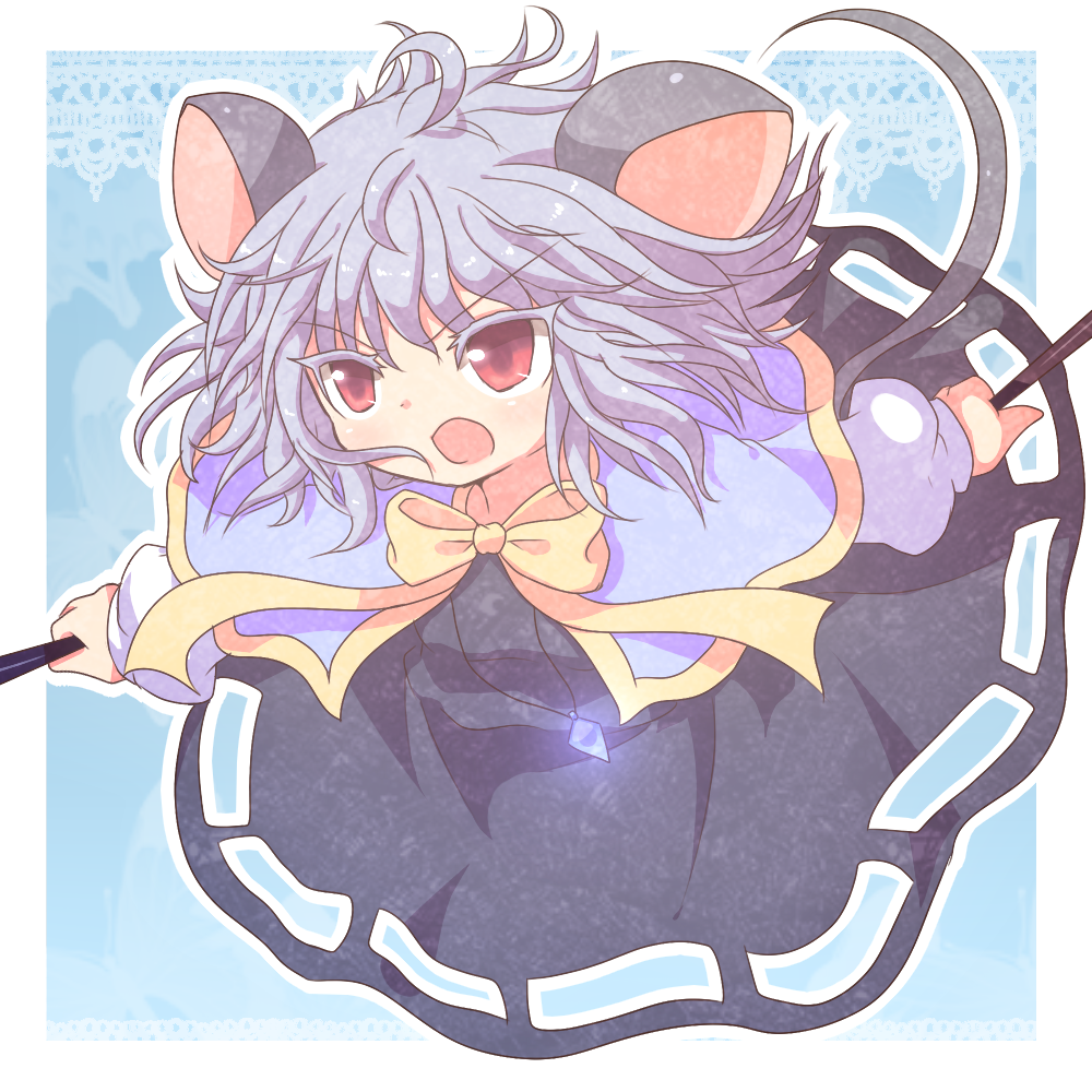 animal_ears capelet grey_hair jewelry kozakura_(dictionary) mouse_ears mouse_tail nazrin pendant red_eyes solo tail touhou