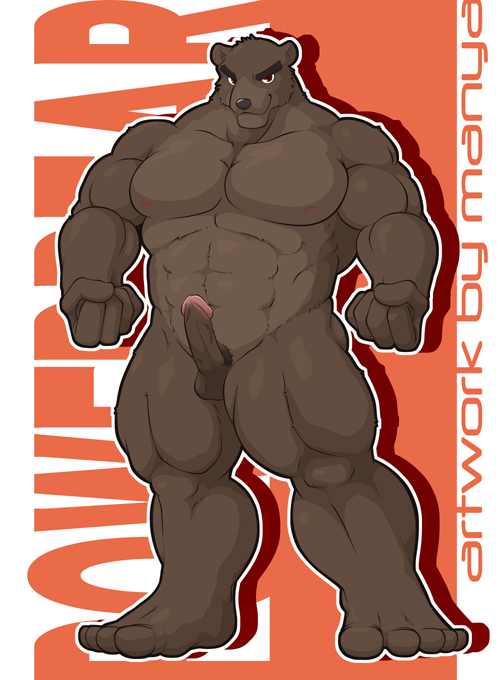 anthro balls bear biceps big_muscles brown_fur erection fur grizzly_bear looking_at_viewer male mammal manya muscles pecs penis pose solo