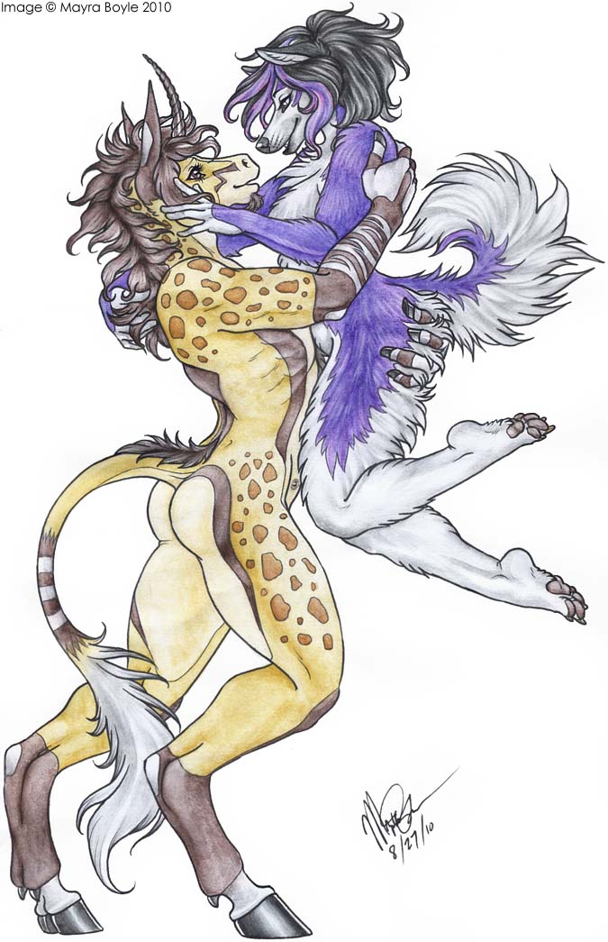 2010 butt butt_grab canine equustra female fluffy horns hug huskie lift looking_at_each_other mayra_boyle nude plantigrade purple standing unguligrade white_background wolf