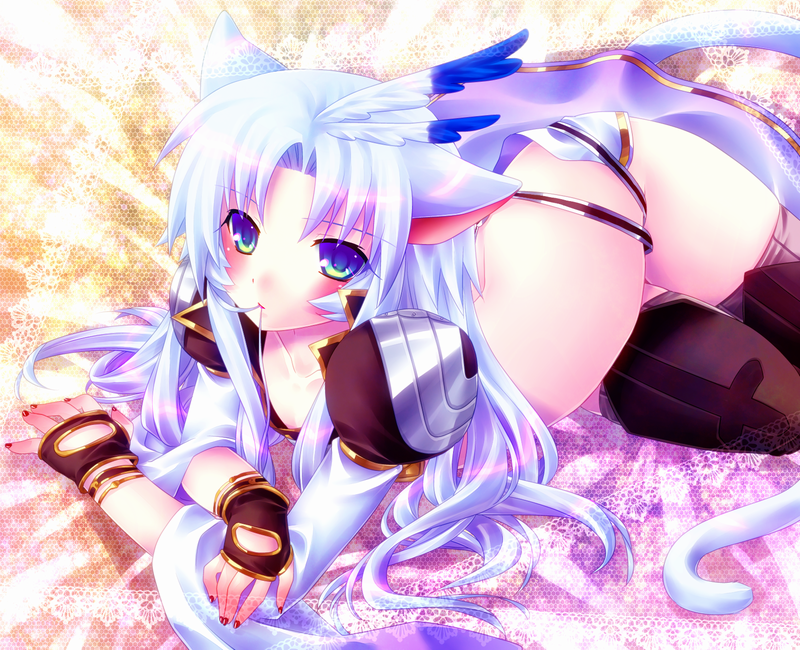 animal_ears bad_id bad_pixiv_id cat_ears final_fantasy final_fantasy_ix fingerless_gloves gloves hair_in_mouth kuja long_hair male_focus minatosaiga nail_polish otoko_no_ko red_nails silver_hair tail thighhighs