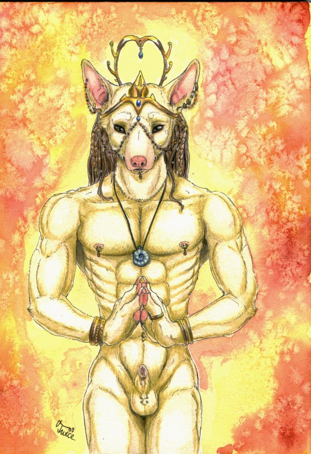 canine deity egyptian jackal male nude penis piercing solo twice wepwawet white