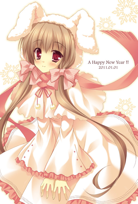 animal_ears bad_id bad_pixiv_id bow bunny_ears dress hair_bow new_year original solo takano_yuki_(allegro_mistic) twintails