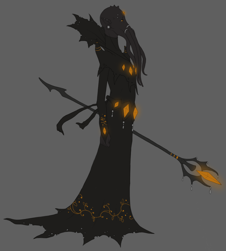 glowing grey_background illithid male plain_background polearm robe solo staff