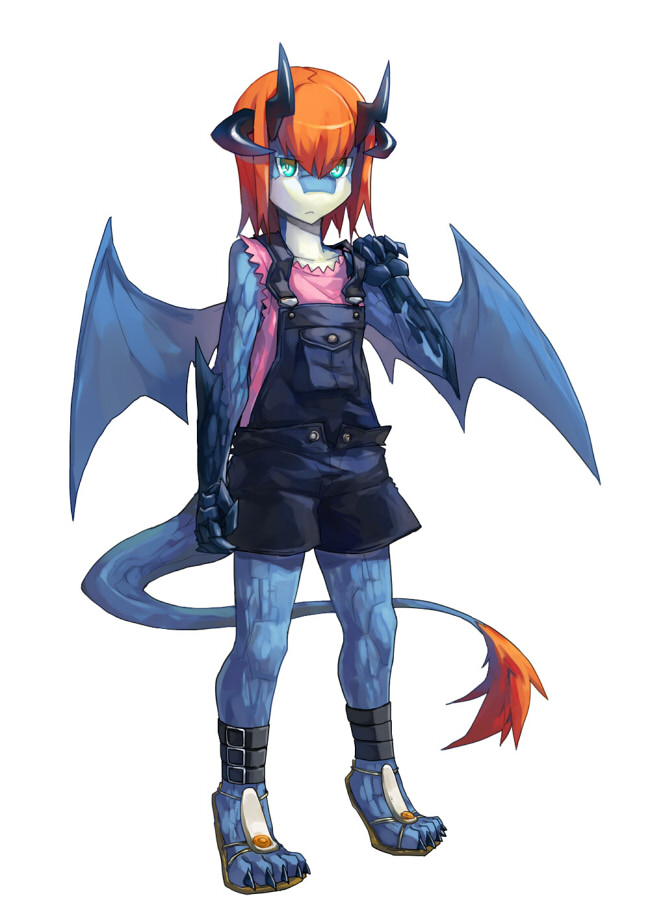 dragon female fur horn horns noku13456 overalls plain_background robbw scalie solo tail_tuft tuft white_background wings