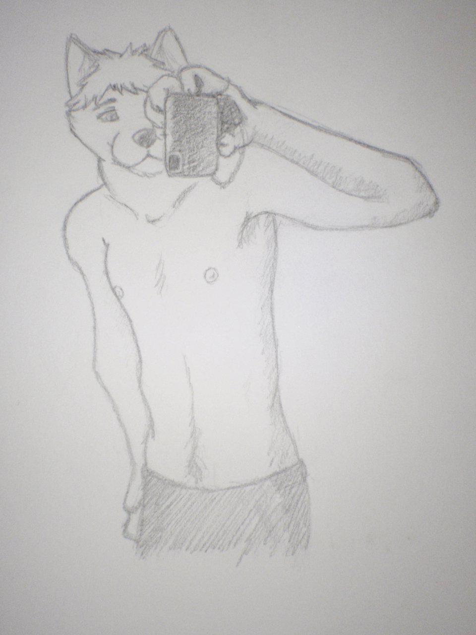 anthro black_and_white boxers camera canine clothed clothing dingo dog green_eyes hair half-dressed looking_at_viewer male mammal monochrome nipples plain_background pose psychonerd short_hair solo standing topless underwear unknown_artist white_background