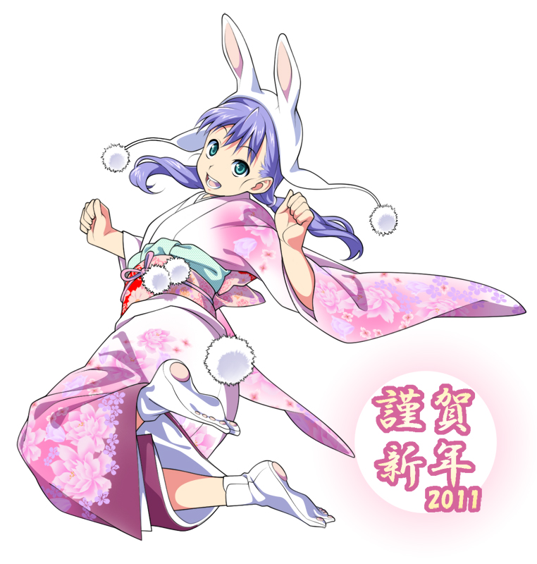 animal_ears bunny_ears japanese_clothes kimono mondo_(teamon) new_year original solo