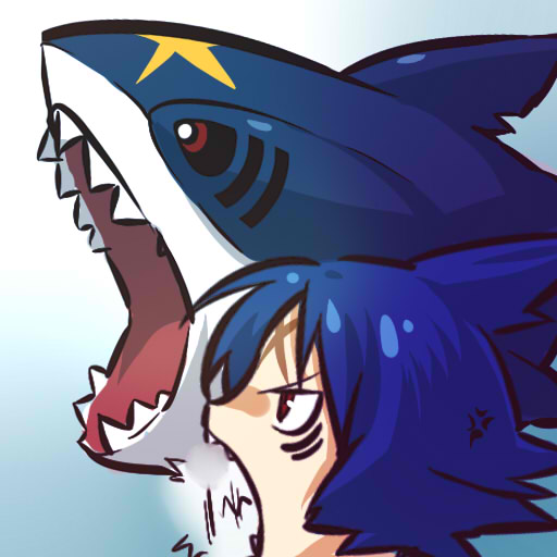 1boy anger_vein angry blue_hair fangs gen_3_pokemon hitec male_focus moemon open_mouth personification pokemon pokemon_(creature) red_eyes scar shark sharpedo spiked_hair