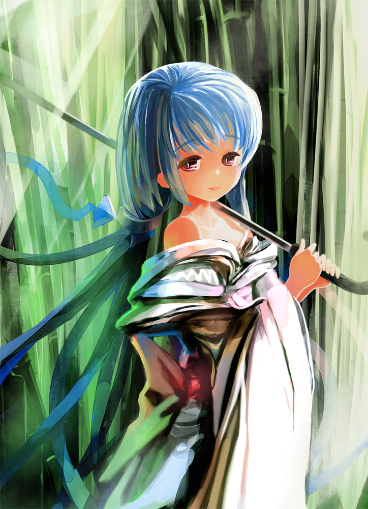 ameru.miro bad_id bad_pixiv_id ikamusume japanese_clothes kimono off_shoulder shinryaku!_ikamusume solo umbrella