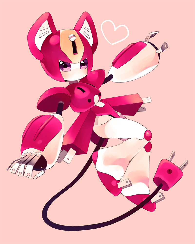 electric_plug heart medarot no_humans pepper_cat purple_eyes robot simple_background solo tail