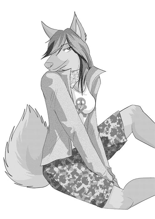 canine clothed clothing coyote danielle_been decaf_(character) female hair long_hair maim mammal sitting solo