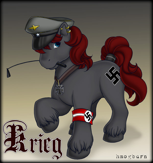 blue_eyes cutie_mark ear_piercing equine female feral hair hat holly_marie_ogburn hooves horse iron_cross krieg looking_at_viewer mammal my_little_pony nazi original_character piercing pony red_hair riding_crop solo swastika