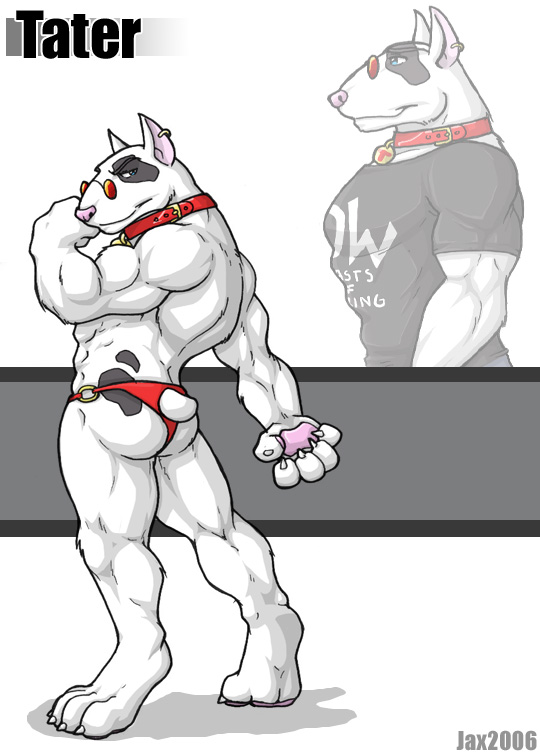 butt canine collar dog ear_piercing jax_the_bat male mammal muscles piercing pose solo tail_clothing tater thong