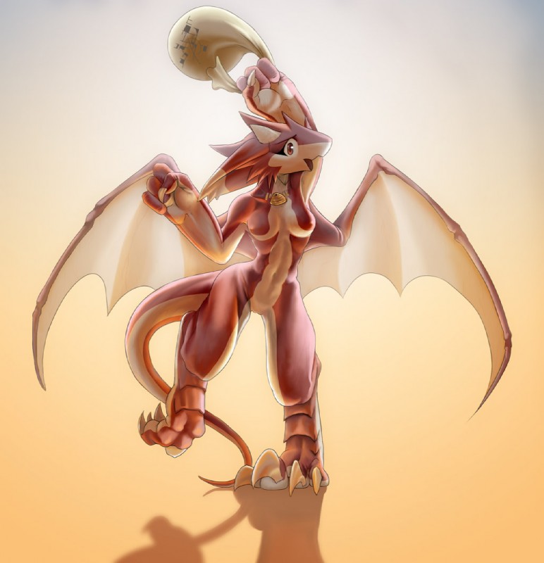 background_gradient breasts dragon female horns kokuryu looking_at_viewer nude scalie solo wings