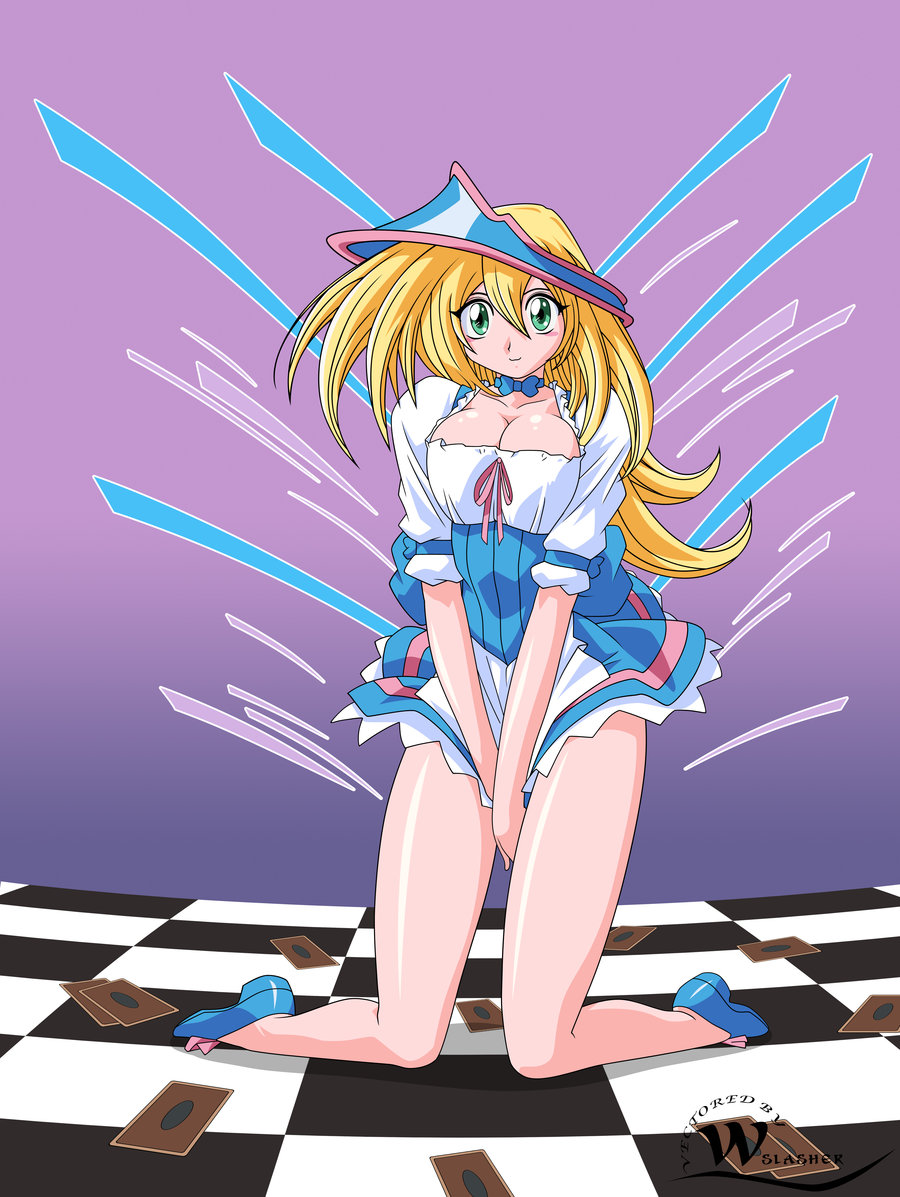 big_breasts black_magician_girl blush breasts cleavage dark_magician_girl duel_monster green_eyes large_breasts long_hair magician maid miniskirt short_skirt skirt yu-gi-oh! yuu-gi-ou yuu-gi-ou_duel_monsters