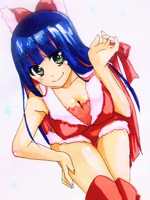 blush breasts christmas cleavage panty_&amp;_stocking_with_garterbelt smile stocking_(character) stocking_(psg)