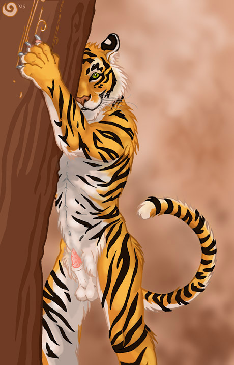 bayshore_(artist) erection feline green_eyes looking_at_viewer male mammal penis solo stripes tiger