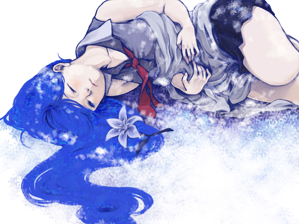 blue_eyes blue_hair hatsune_miku long_hair lying on_side solo toadstool vocaloid