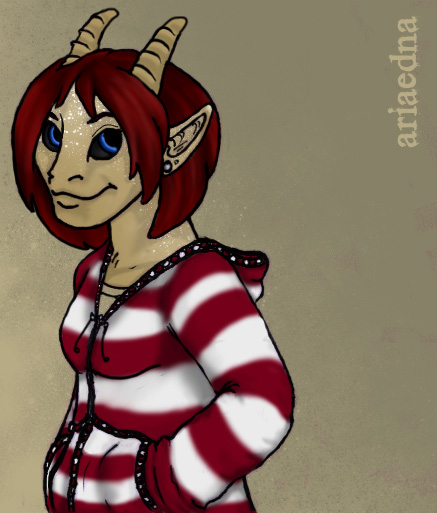 female hair red_hair sathari satyr solo striped_shirt the_oracle