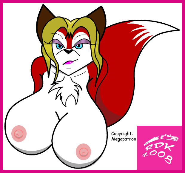 anthro big_breasts breasts canine female fox huge_breasts mammal nipples plain_background reddragonkan solo white_background