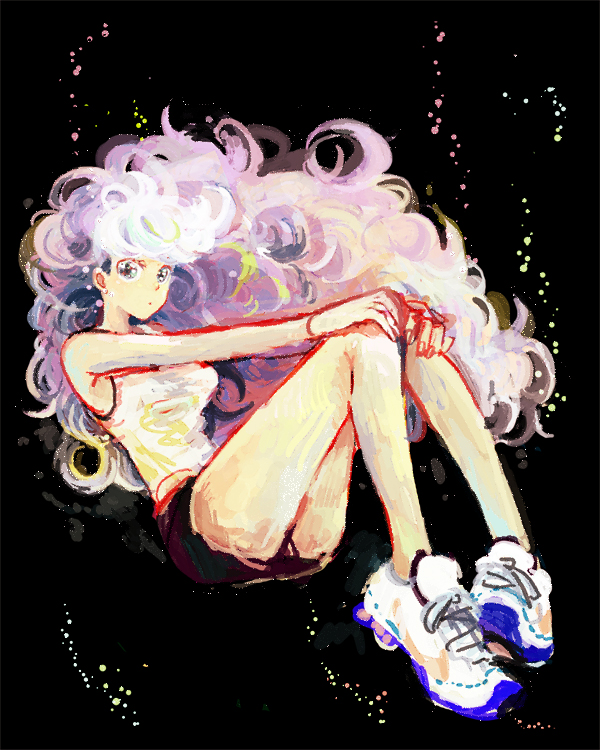 casual den floating long_hair multicolored_hair purple_hair ran_to_haiiro_no_sekai solo uruma_ran white_hair