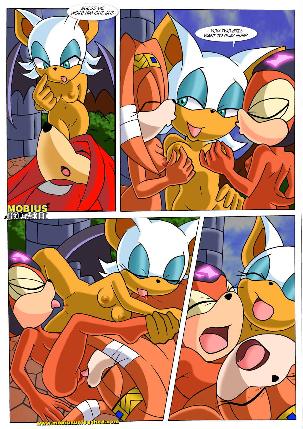 bat breasts comic echidna female knuckles_the_echidna lesbian licking mobian mobius_unleashed oral pussy rouge_the_bat sega shade_the_echidna sonic_(series) tikal_the_echidna tongue