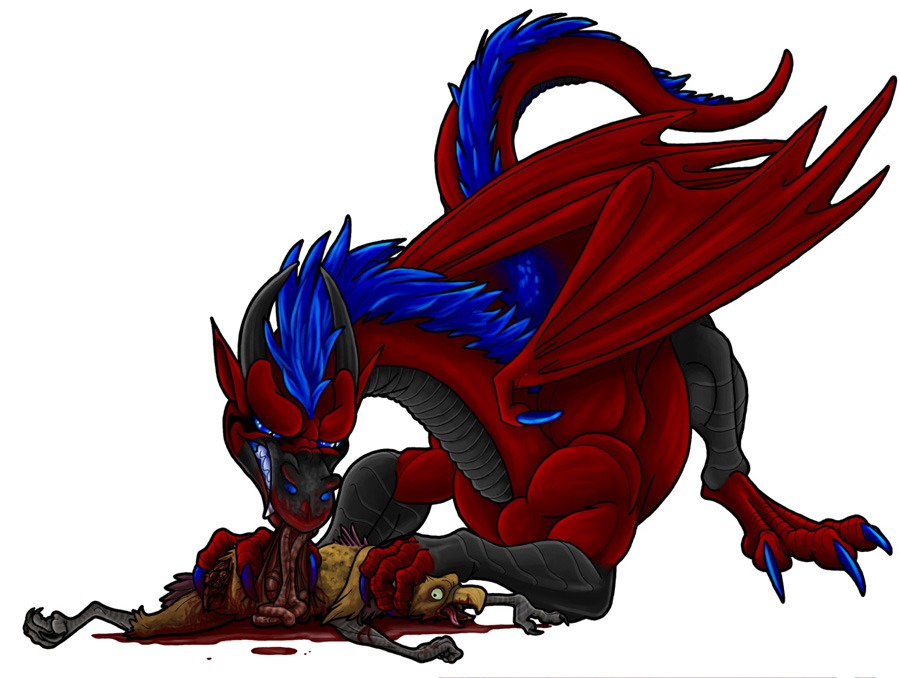 all_fours avian bioluminescence blood blue_claws blue_eyes claws dead dragon feral gryphon guro kill muscles pinned scalie tongue unknown_artist white_background wings