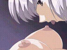 2girls animated animated_gif breast_licking breasts erect_nipples front_innocent gif large_breasts lick licking lowres multiple_girls nipple nipples purple_hair tongue yuri
