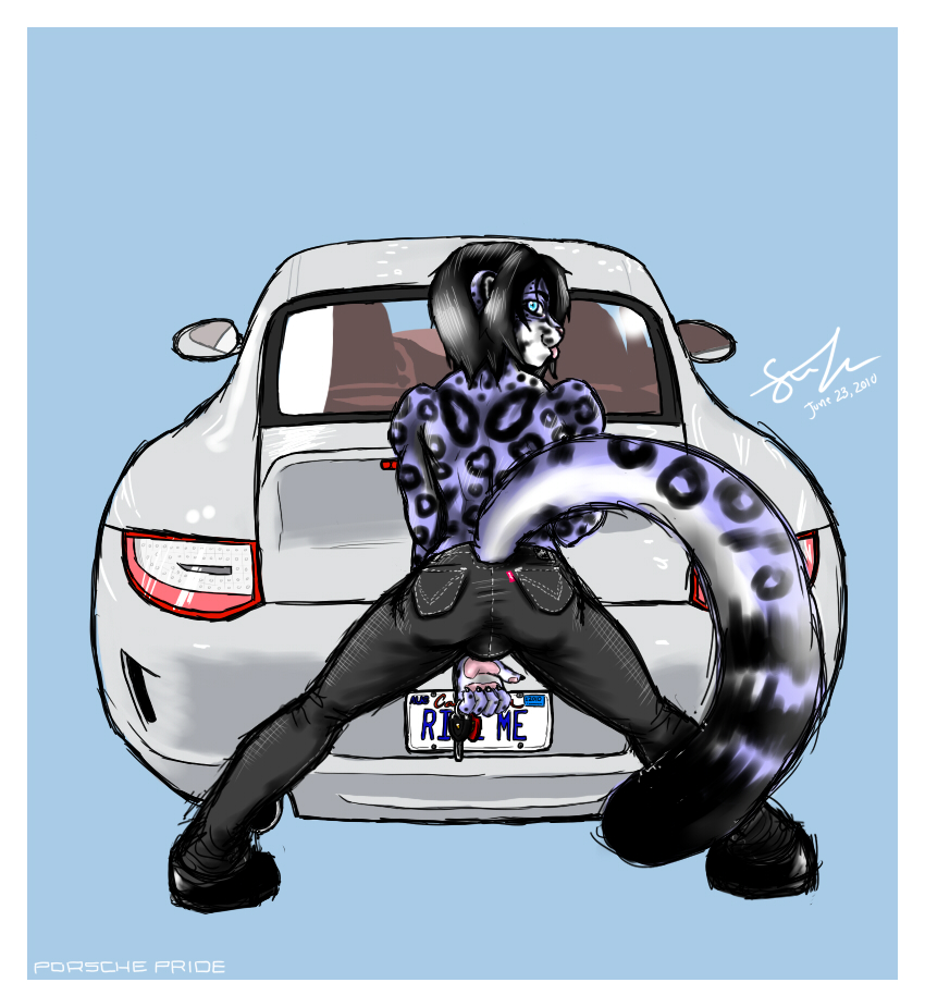 arms blue butt car dante feline jeans key keys legs license_plate lights looking_at_viewer looking_back male plain_background porsche pride ride ride_me shoes signature snow_leopard sports_car spots spread_legs spreading sxf-pantera tail topless white