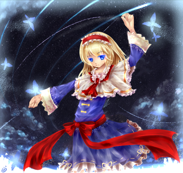 alice_margatroid blonde_hair blue_eyes bug butterfly hairband hc_0v0 insect solo touhou