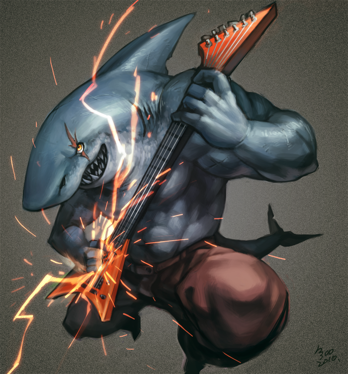 awesome fish great_white_shark guitar jawesome lightning marine muscles nick300 shark solo topless