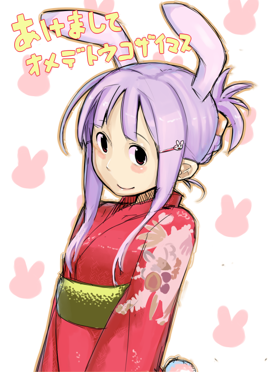 2011 alternate_hairstyle animal_ears bad_id bad_pixiv_id bunny_ears chikamichi extra_ears folded_ponytail hair_ornament hair_up hairclip japanese_clothes kimono reisen_udongein_inaba sketch solo touhou