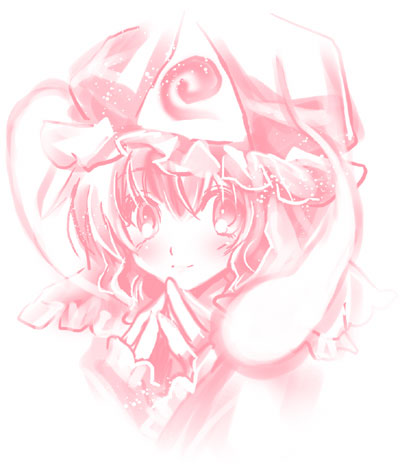 bad_id bad_pixiv_id face hands_together hat hitodama looking_at_viewer lowres monochrome own_hands_together pink saigyouji_yuyuko short_hair solo steepled_fingers touhou yamadori_ofuu