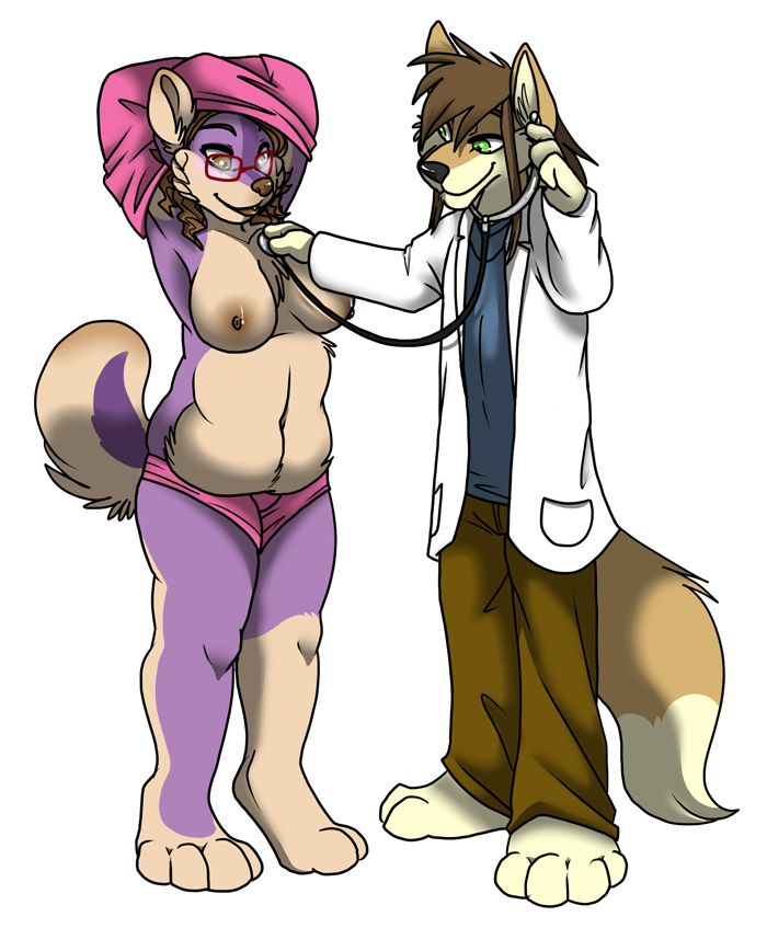 breasts canine chubby doctor duo exam farellemoon female flayne fox heartbeat kits5786 male mammal medical muzz nipples overweight patient plain_background pudgy stethoscope topless undressing white_background wolf