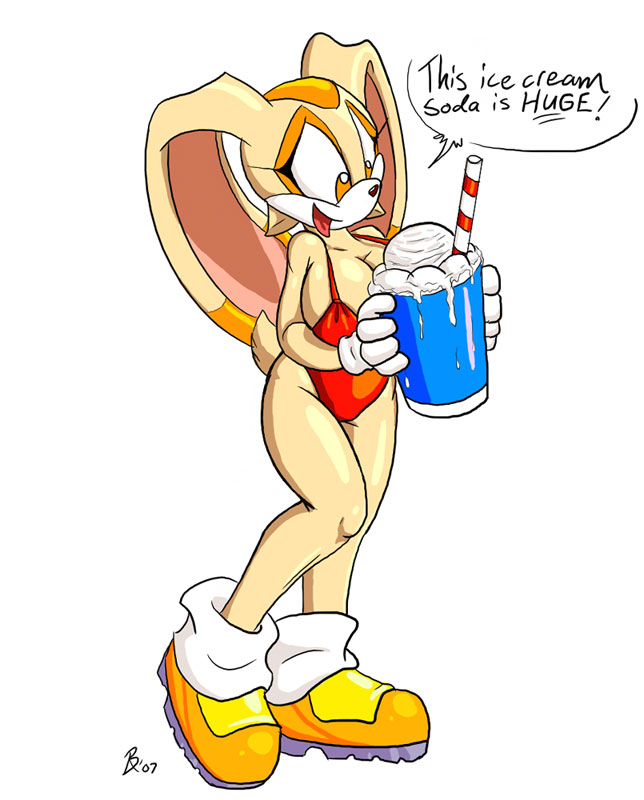 big_breasts breasts cleavage clothed clothing cream_the_rabbit female gloves ice_cream_soda lagomorph mammal rabbit sega shoes solo sonic_(series) yiffer