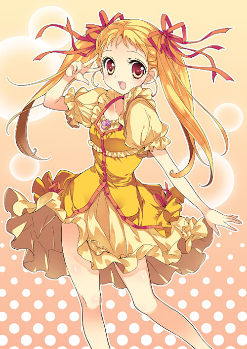 blonde_hair kasugano_urara_(yes!_precure_5) orange_background precure skirt twintails yellow_skirt yes!_precure_5 yukiwo
