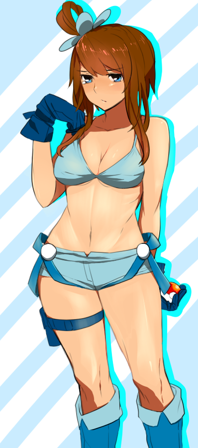 bad_id bad_pixiv_id blue_footwear boots fuuro_(pokemon) gloves midriff navel pokemon pokemon_(game) pokemon_bw shorts solo tadataka