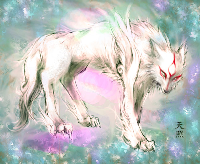 &#332;kami ?kami amaterasu ambiguous_gender canine chic0703 deity female feral mammal solo tail video_games wolf