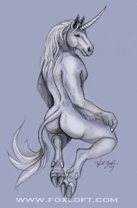butt equine foxfeather hooves horns horse male nude solo tail unicorn