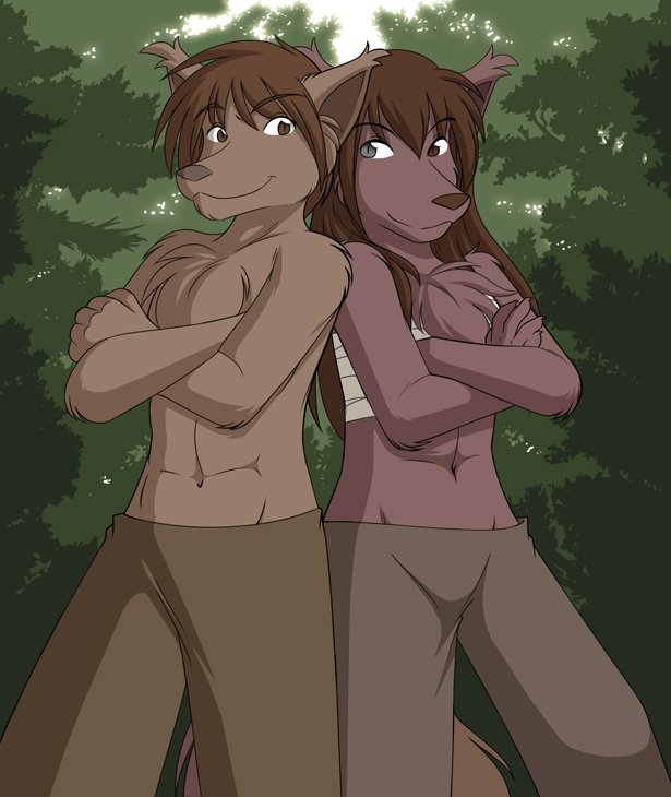 bandage brother brown_hair canine chest_tuft female forest fur hair heterochromia keidran male mammal natani natani_(twokinds) sarashi sibling siblings sister tom_fischbach tree tuft twokinds webcomic wolf wood zen_(twokinds)
