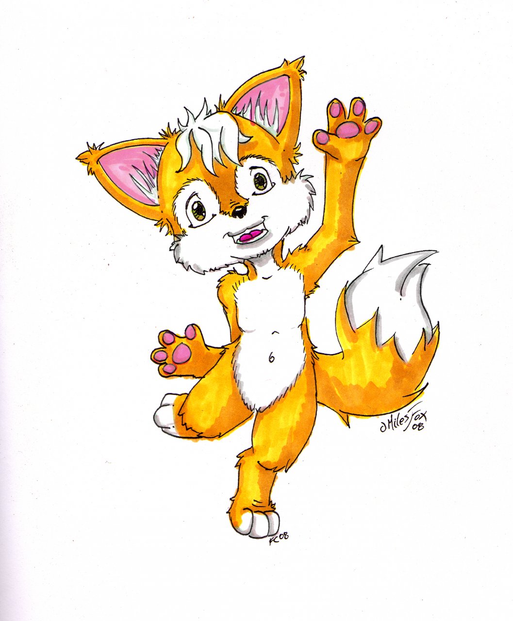 anthro canine cub dmilesfox fox male mammal plain_background solo waving white_background young