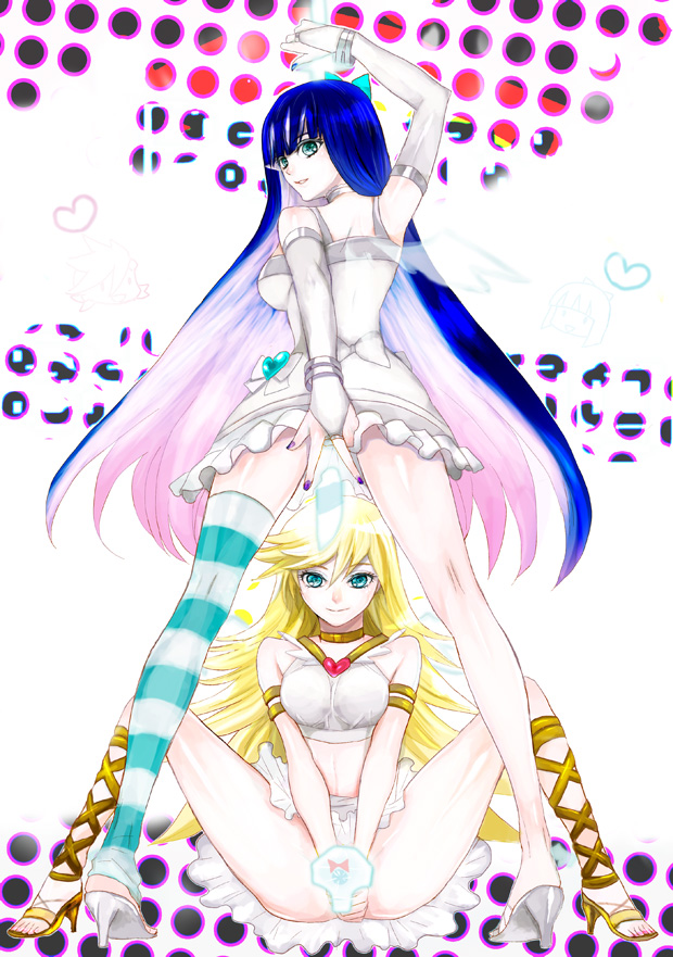 back_lace backlace heart heels high_heels looking_back panty_&amp;_stocking_with_garterbelt panty_(character) panty_(psg) shoes spread_legs stocking_(character) stocking_(psg) stripes_i_&amp;_ii