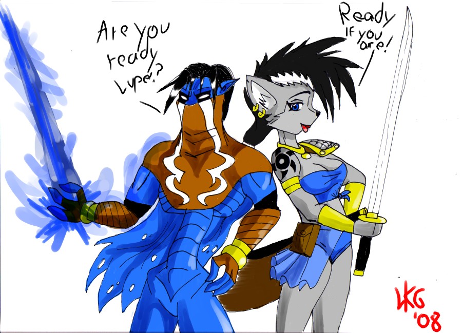 anthro canine duo female legacy_of_kain linkueigrandmaster lupe male mammal plain_background raziel soul_reaver sword weapon white_background wolf