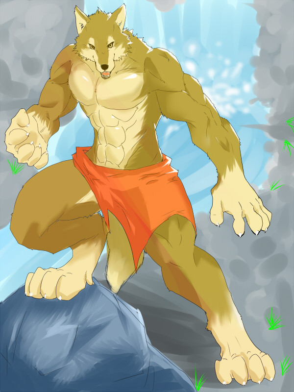 canine loincloth male muscles roarwolf solo underwear wolf