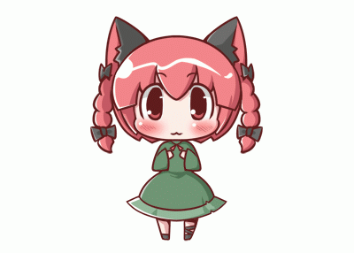 :3 animal_ears animated animated_gif blush bow braid cat_ears cat_tail chibi dancing hair_bow hypnotic kaenbyou_rin lowres maitora multiple_tails red_eyes red_hair short_hair solo tail touhou twin_braids