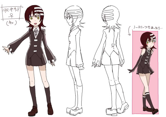 bare_shoulders black_hair death_the_kid elbow_gloves genderswap gloves skirt soul_eater venus_symbol yellow_eyes