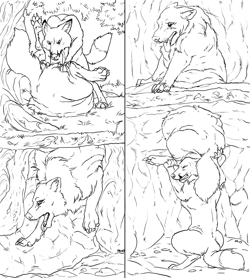 canine fat feral fox mammal manuka monochrome outside overweight sketch stuck